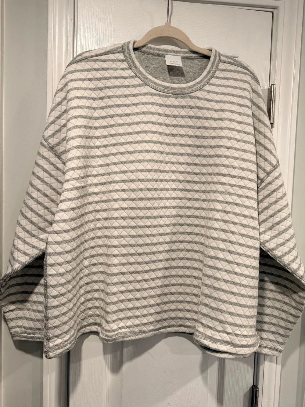 NWOT J. Crew Size 3X Gray Cream Reversible Quilted Striped Crew Sweatshirt